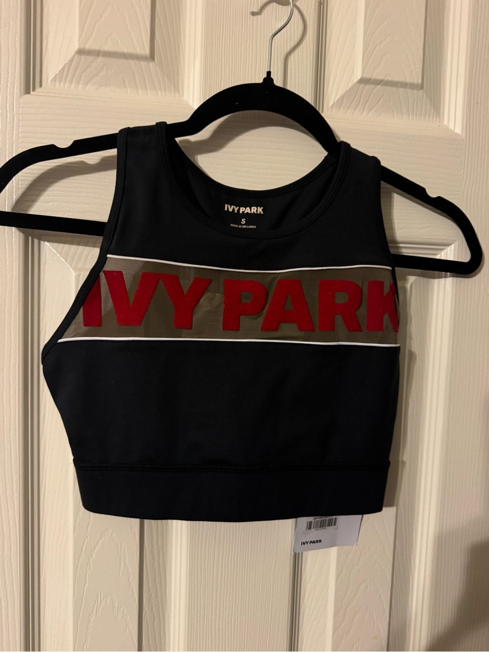 IVY PARK Black with Red Logo & Sheer panel Jogging workout bra NWT SZ S